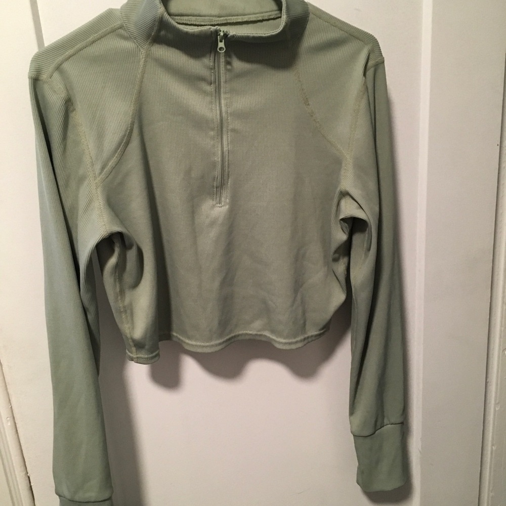 Light Green Cropped Quarter-Zip Pullover